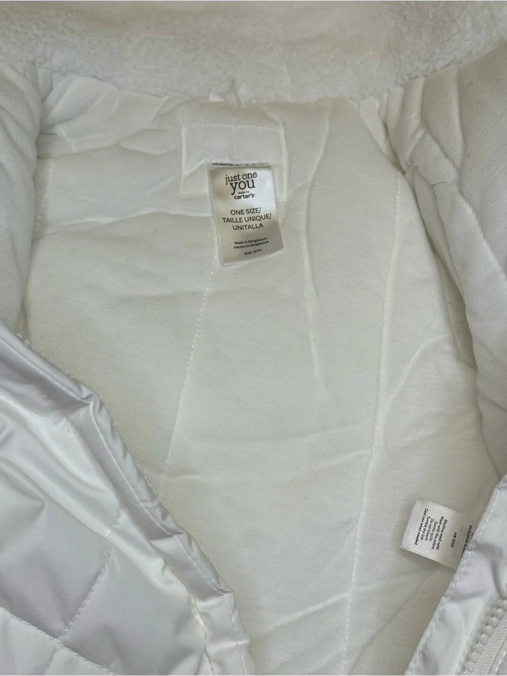 Carter's White Quilted Hooded Baby Outdoor Winter Bag Coat O/S